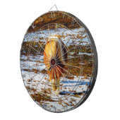 Bruin en roomminiatuur paard in de sneeuw. dartbord (Voorkant Rechts)