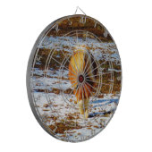 Bruin en roomminiatuur paard in de sneeuw. dartbord (Voorkant Links)