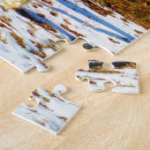 Bruin en roomminiatuur paard in de sneeuw. legpuzzel (Zijkant)