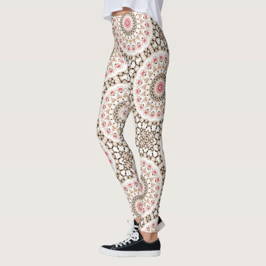 Bruin en Roos Roze Mandala Patroon Leggings (Links)
