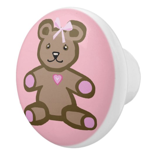 bruin en roze baby teddybeer keramische knop (Rechts)