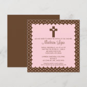 Bruin en Roze babymeisje Baptisme Inname Kaart (Voorkant / Achterkant)