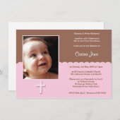 Bruin en roze baptisme kaart (Voorkant / Achterkant)