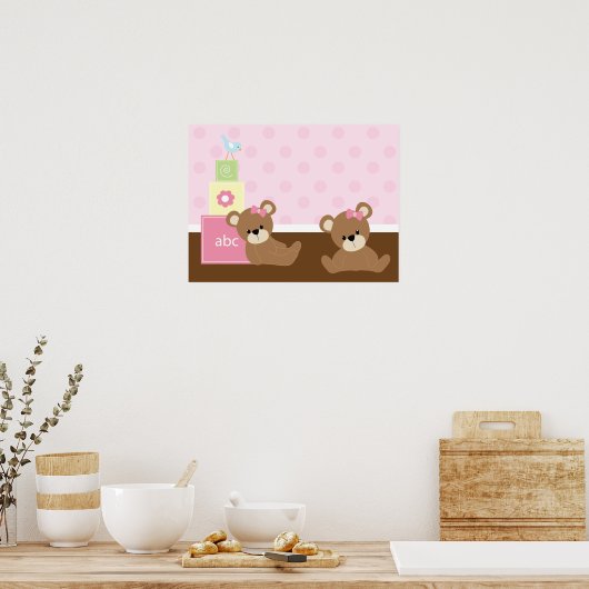 Bruin en Roze Beren Kinder wandbekleding Poster (Keuken)