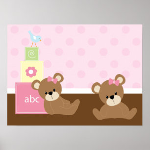 Bruin en Roze Beren Kinder wandbekleding Poster