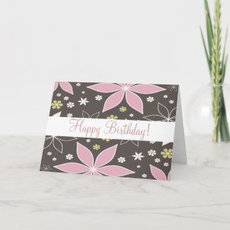 Bruin en roze bloemen "Verjaardag Kaart" Kaart