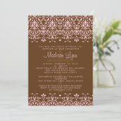 Bruin en Roze Damask Baptism Invitation Kaart (Staand voorkant)