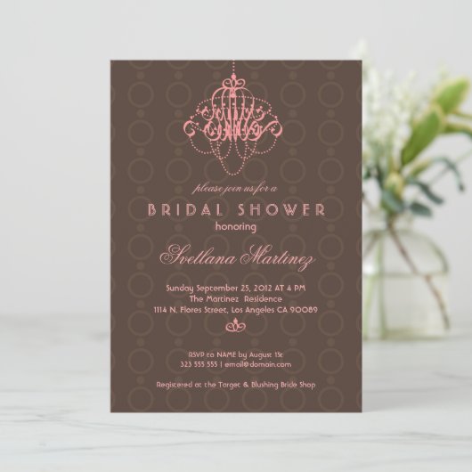 Bruin en roze elegante bridal Shower Invitation 3 Kaart (Staand voorkant)