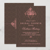 Bruin en roze elegante bridal Shower Invitation 3 Kaart (Voorkant / Achterkant)