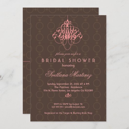 Bruin en roze elegante bridal Shower Invitation 3 Kaart (Voorkant / Achterkant)