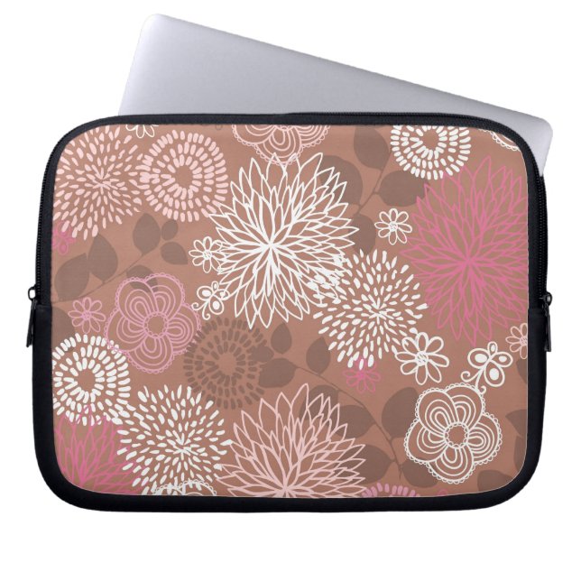 Bruin en Roze Floral Pattern Laptop Sleeve (Voorkant)