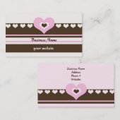 Bruin en roze harten en stripes visitekaartje (Voorkant / Achterkant)