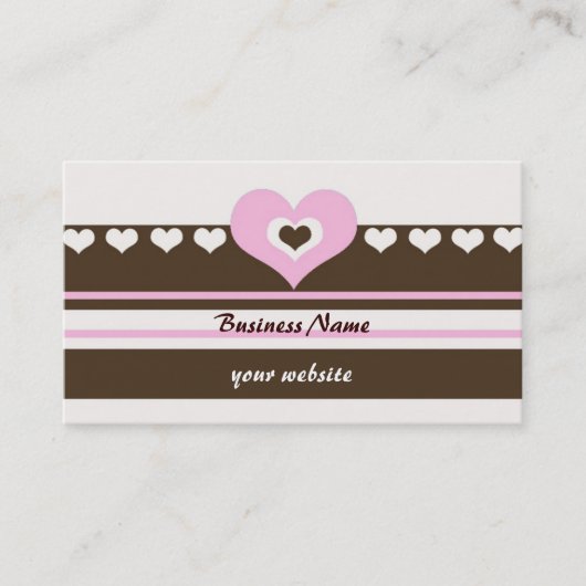 Bruin en roze harten en stripes visitekaartje (Voorkant)