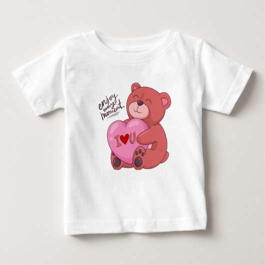 Bruin en Roze Illustratief Beer Liefde T-Shirt (Voorkant)