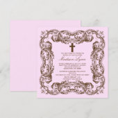 Bruin en Roze  Lijst Baptisme Uitnodiging (Voorkant / Achterkant)