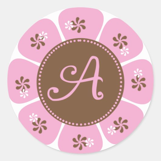 Bruin en Roze Monogram A Ronde Sticker (Voorkant)