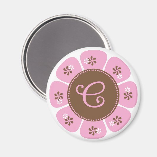 Bruin- en Roze Monogram C Magneet (Voorkant / Achterkant)