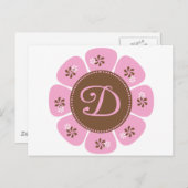 Bruin en Roze Monogram D Briefkaart (Voorkant / Achterkant)