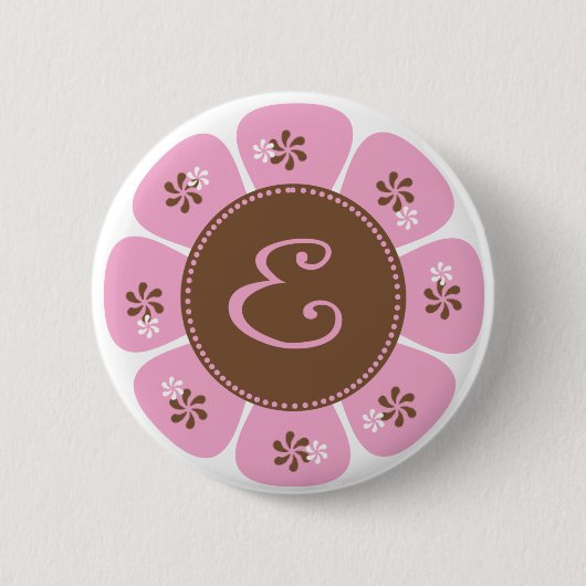 Bruin en Roze Monogram E Ronde Button 5,7 Cm (Voorkant)