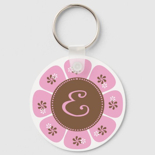 Bruin en Roze Monogram E Sleutelhanger (Voorkant)