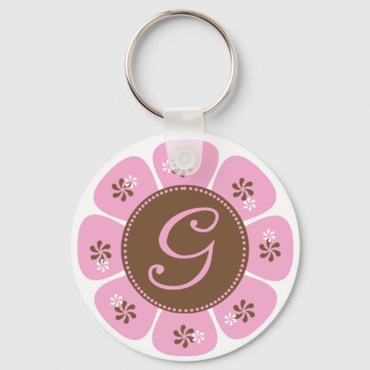 Bruin en Roze Monogram G Sleutelhanger (Voorkant)