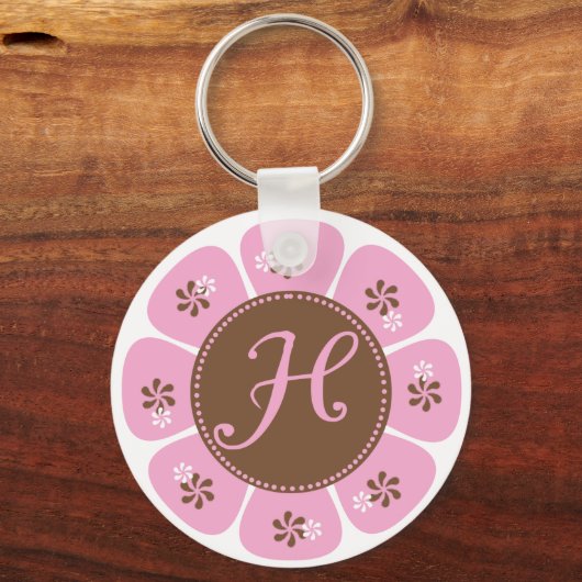 Bruin en Roze Monogram H Sleutelhanger (Voorkant)