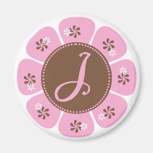 Bruin en Roze Monogram J Magneet (Voorkant)