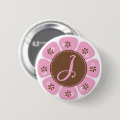 Bruin en Roze Monogram J Ronde Button 5,7 Cm (Voorkant /achterkant)