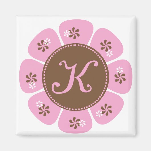 Bruin en Roze Monogram K Magneet (Voorkant)