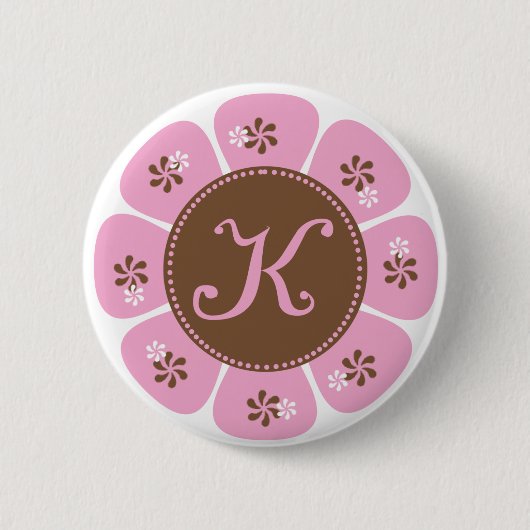 Bruin en Roze Monogram K Ronde Button 5,7 Cm (Voorkant)