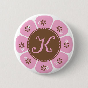 Bruin en Roze Monogram K Ronde Button 5,7 Cm