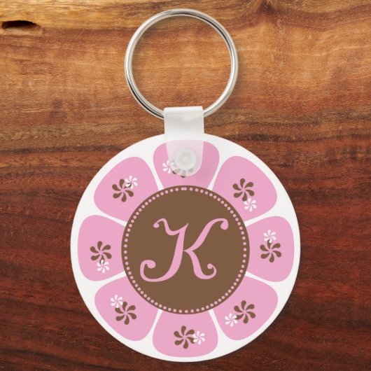 Bruin en Roze Monogram K Sleutelhanger (Voorkant)