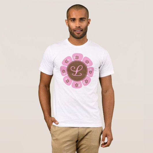 Bruin en roze monogram L T-shirt (Voorkant volledig)