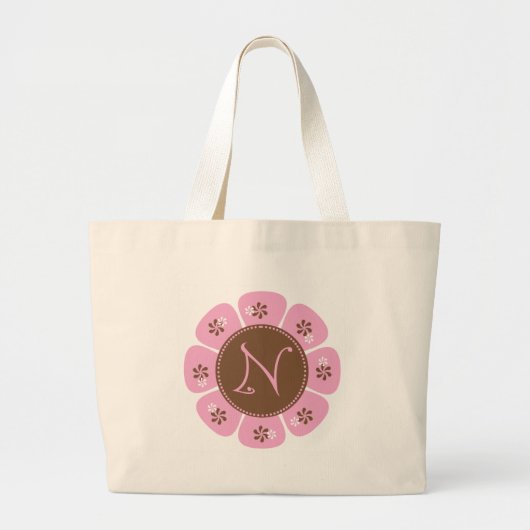 Bruin en Roze Monogram N Grote Tote Bag (Voorkant)