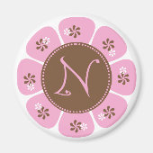 Bruin en Roze Monogram N Magneet (Voorkant)