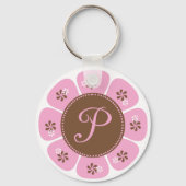 Bruin- en Roze Monogram P Sleutelhanger (Voorkant)