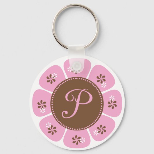 Bruin- en Roze Monogram P Sleutelhanger (Voorkant)