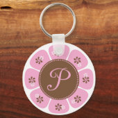 Bruin- en Roze Monogram P Sleutelhanger (Voorkant)