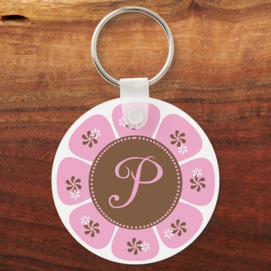 Bruin- en Roze Monogram P Sleutelhanger (Voorkant)