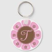 Bruin en Roze Monogram T Sleutelhanger (Voorkant)