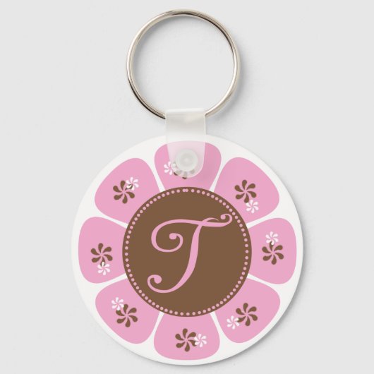 Bruin en Roze Monogram T Sleutelhanger (Voorkant)