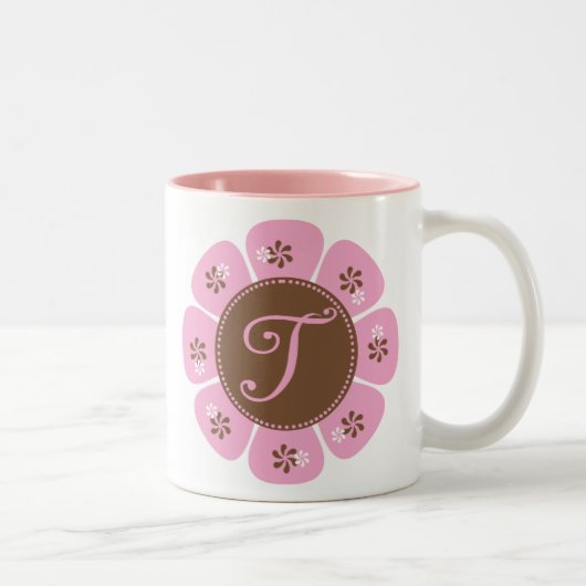 Bruin en Roze Monogram T Tweekleurige Koffiemok (Rechts)