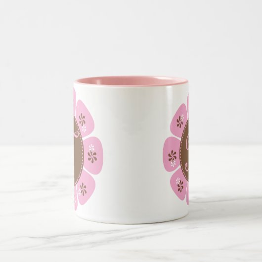 Bruin en Roze Monogram T Tweekleurige Koffiemok (Center)