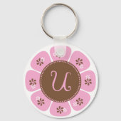 Bruin- en roze Monogram U Sleutelhanger (Voorkant)