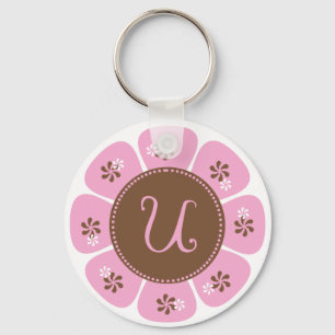 Bruin- en roze Monogram U Sleutelhanger