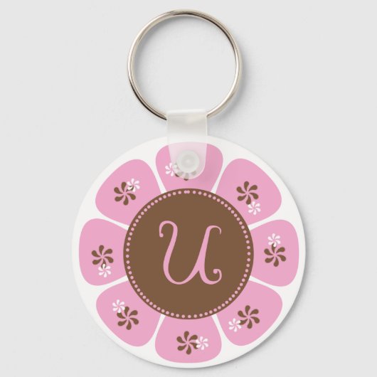Bruin- en roze Monogram U Sleutelhanger (Voorkant)