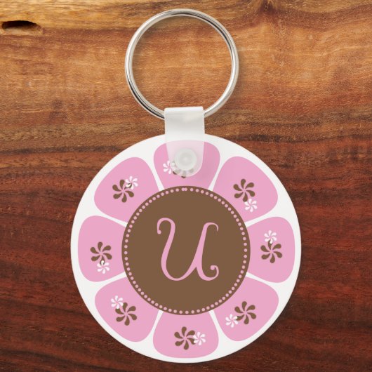 Bruin- en roze Monogram U Sleutelhanger (Voorkant)
