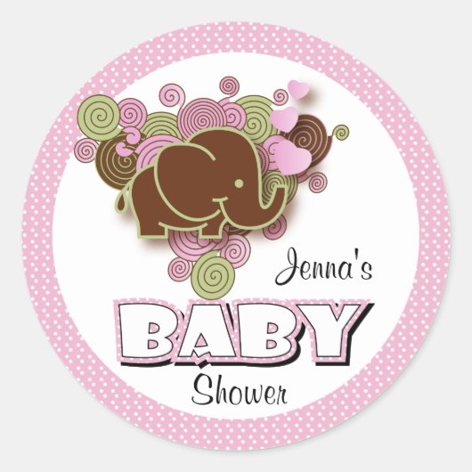 Bruin en roze olifant | Baby shower Ronde Sticker (Voorkant)