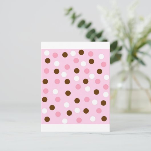 Bruin- en roze pokadots briefkaart (Staand voorkant)