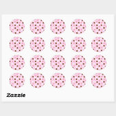 Bruin- en roze pokadots ronde sticker (Vel)
